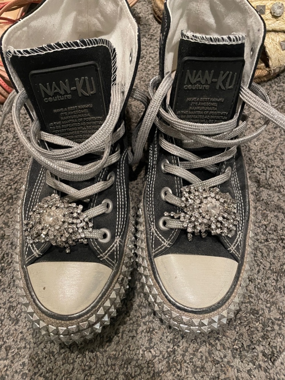 NAN-KU Couture Women's Black High-Top Sneakers with Silver Studded Trim